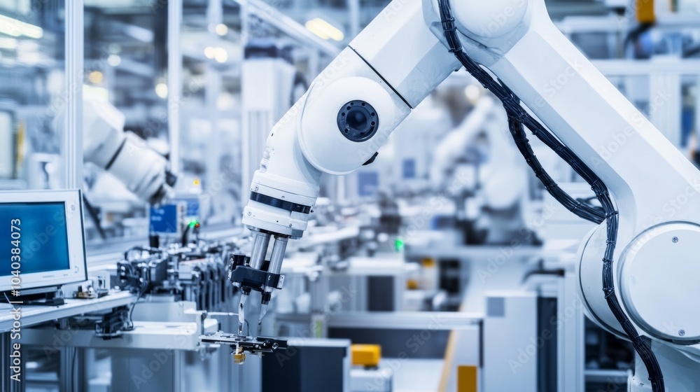Leinwandbilder An advanced robotic assembly system in a clean electronics manufacturing plant, high-tech and precise environment with a focus on assembly efficiency, Manufacturing style