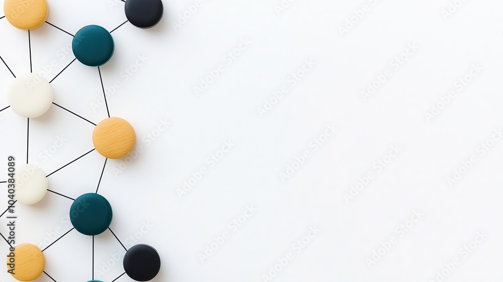 Poster a colorful abstract representation of connected dots on a white background, symbolizing networks, co