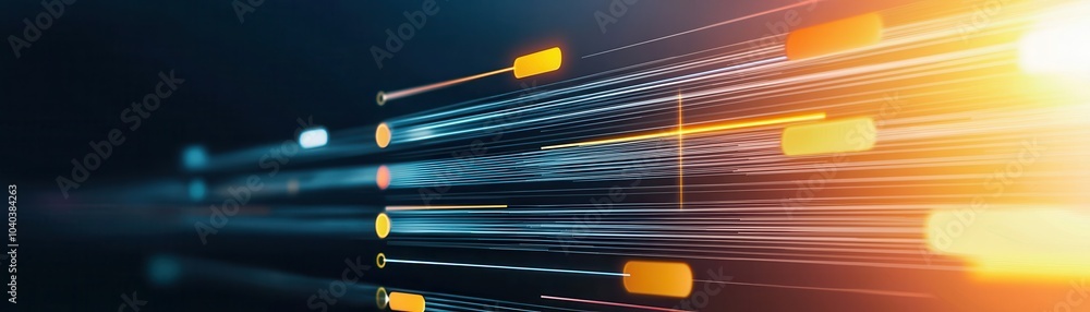 Poster a dynamic abstract image depicting streams of light and color, suggesting speed, technology, and mot