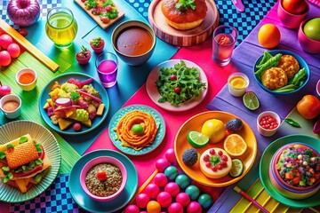 Fototapeta premium Y2K Aesthetic Food Photography for Streetwear, Graphic Design & Rave Party Elements in 2000s Style