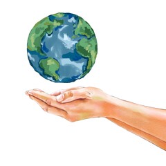 hands holding earth Hand drawn illustration on a transparent background