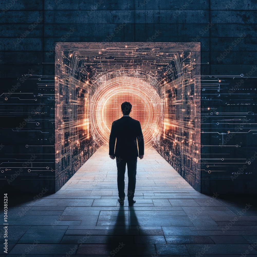 Poster exploring the digital frontier a journey through the portal of innovation and technology