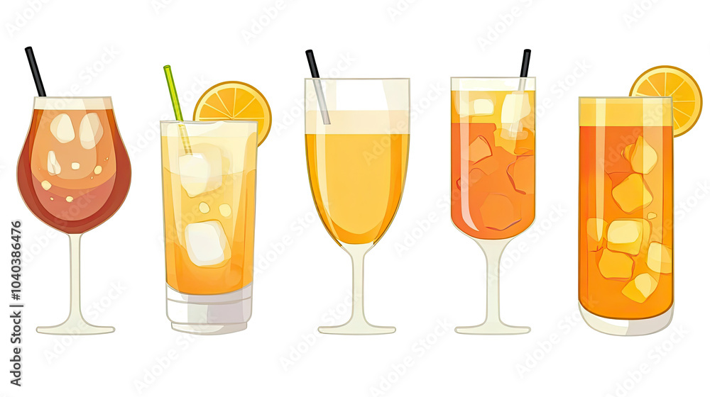 Poster Colorful Collection of Refreshing Drinks on a Transparent Background Generative AI