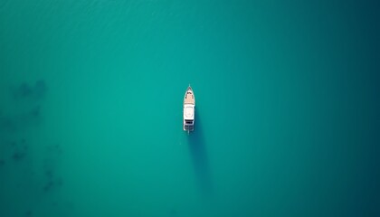 Serene Drift: Aerial View of Boat on Clear Waters
