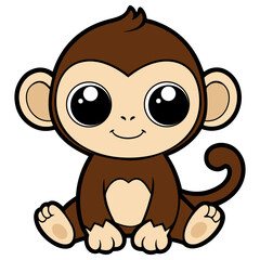 Adorable Cartoon Monkey Sitting with a Smile