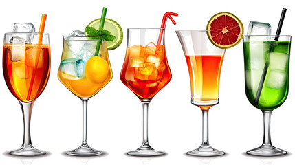 Colorful Cocktails on a Clear Background Generative AI