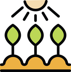 Simple vector illustration of growing plants with sun shining for agriculture and ecology concepts