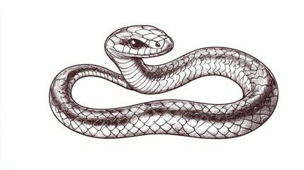 Detailed line drawing of a snake in a coiled position.