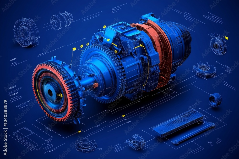Fototapete minimalist blueprint of a machine gear, with clean lines and simple shapes, symbolizing the precisio