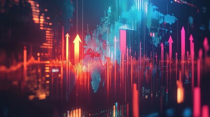 Global Business Trends with Rising Arrows and Charts