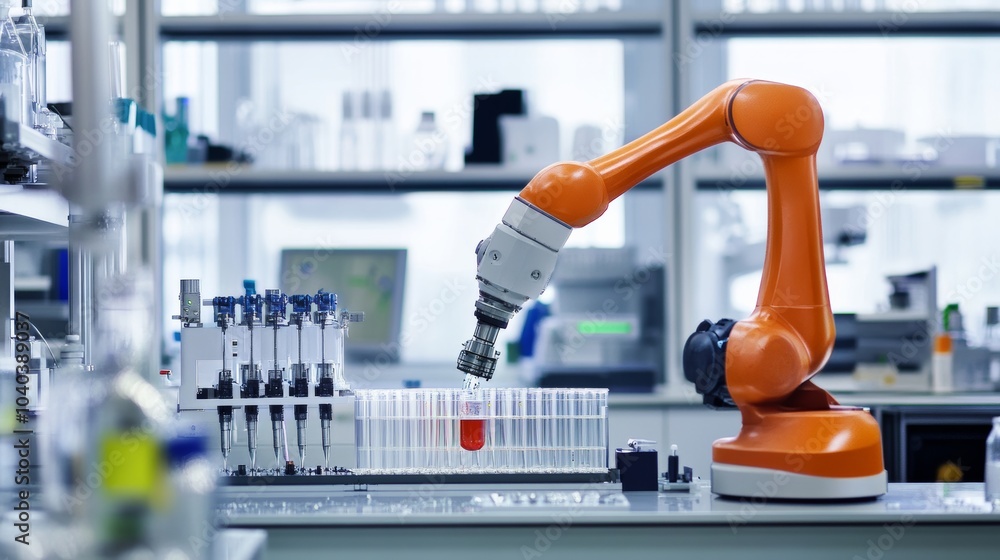 Leinwandbilder An advanced robotic system performing detailed environmental analysis in a high-tech lab, clean and innovative environment with a focus on environmental science, Environmental style