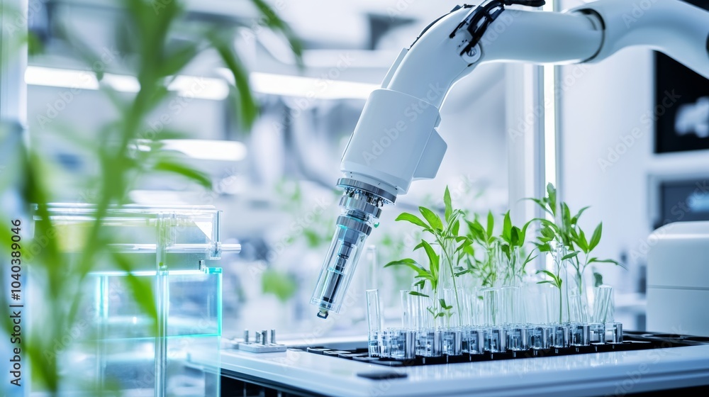 Leinwandbilder An advanced robotic system performing detailed environmental analysis in a high-tech lab, clean and innovative environment with a focus on environmental science, Environmental style