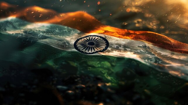 Spectacular Realism: A Detailed Depiction of the Indian Flag, With Its Tricolors Waving Proudly, Emanating a Sense of History, Unity, and the Happy Independence Day