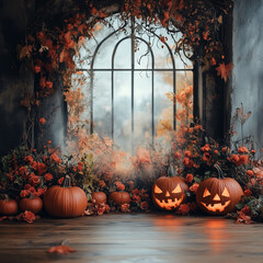 halloween pumpkin in the garden, Generative AI	
