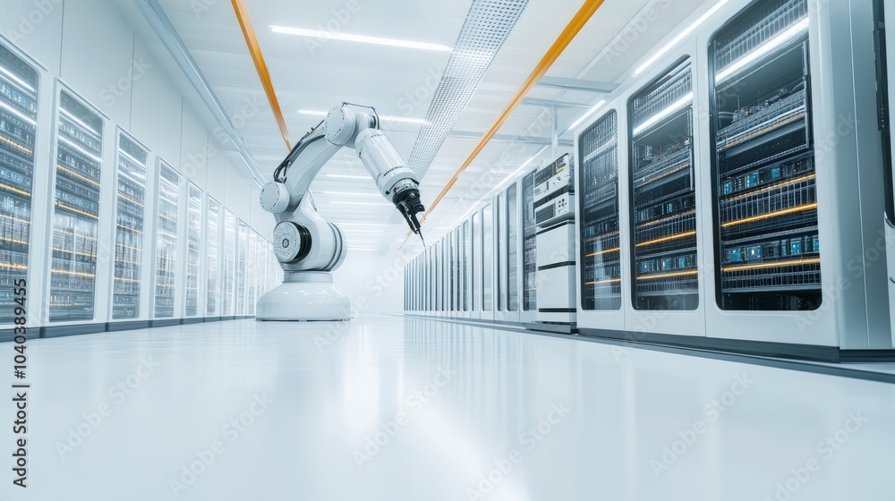 Leinwandbilder An advanced robotic system performing high-speed data processing in a cutting-edge data center, clean and sophisticated environment with a focus on data technology, Data style