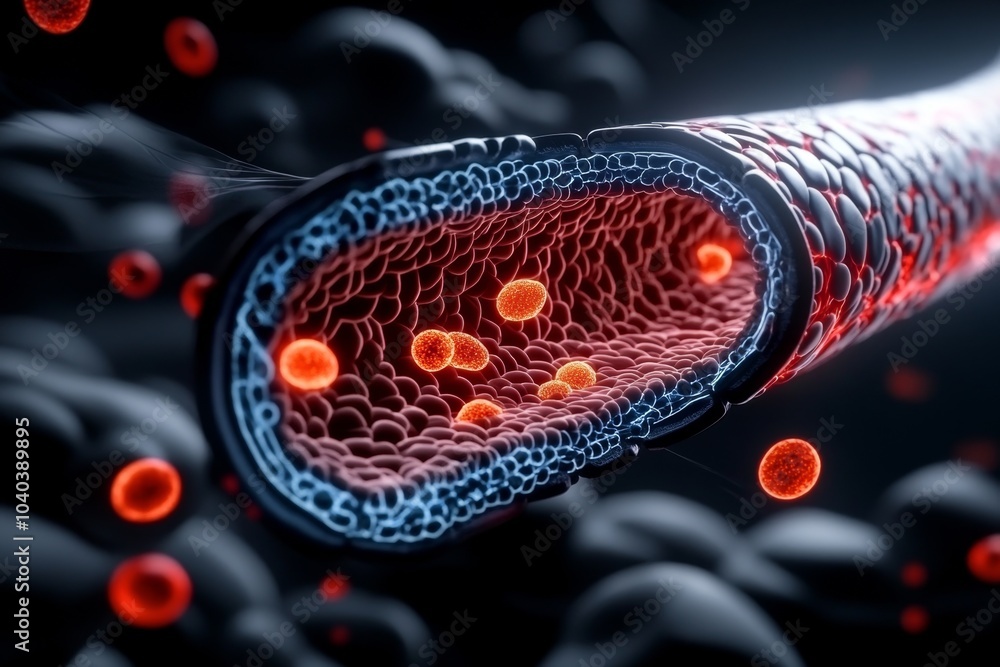 Aufkleber neon-lit ion channels in a cyberpunk cell membrane, with holographic interfaces showing real-time da