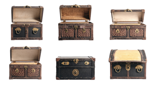 Empty Old Trunks With Open Lids Isolated on a Transparent Background Generative AI