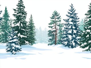 Naklejka premium Isolated vector winter forest background on a clean white backdrop