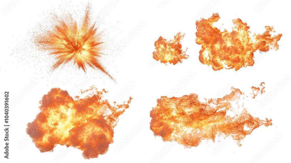 Poster realistic explosion fire effects isolated on a transparent background generative ai