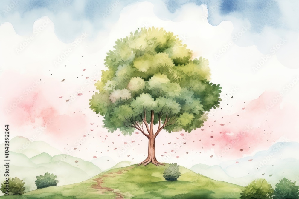 Sticker Colorful landscape tree outdoors drawing.