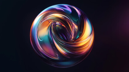Abstract iridescent sphere with swirling colors, glowing softly against a pitch-black background