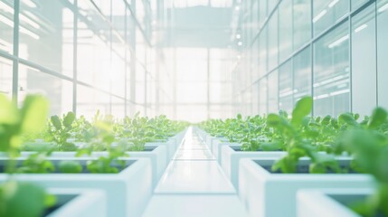 A cutting-edge AI-powered smart indoor farming system, modern urban indoor environment with integrated technology for optimizing plant growth and resource use in controlled conditions