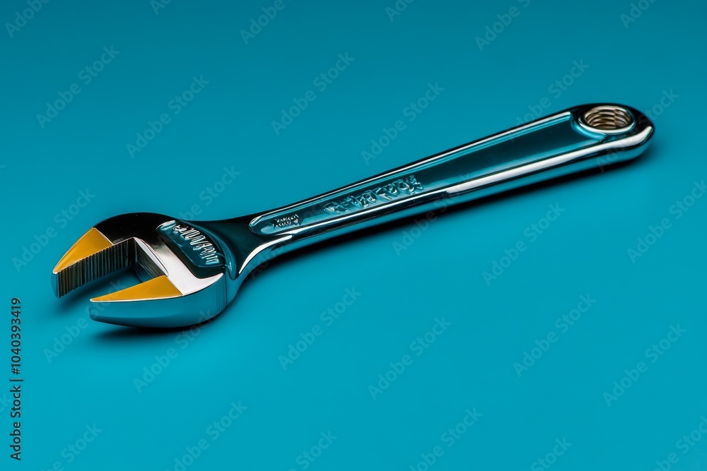 Poster Single wrench resting on a plain background, symbolizing the tools of a mechanical engineer in a clean, minimalist style