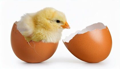 ヒヨコと卵の殻（chick and eggshell on white background）
