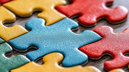 Fototapeta premium Colorful puzzle pieces close-up on a wooden surface