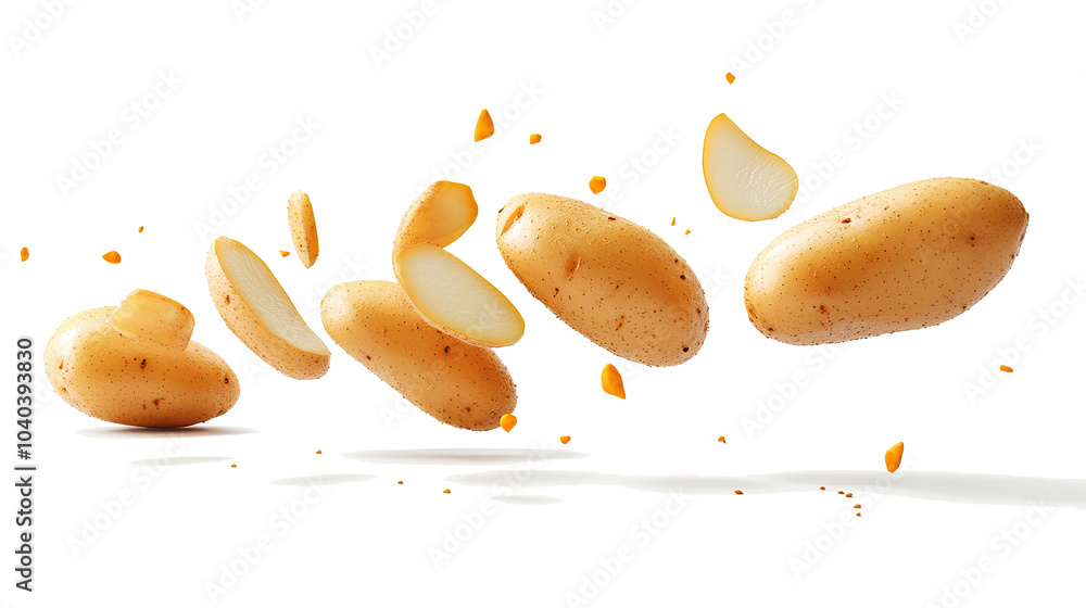 Poster Potatoes and Slices on a Transparent Background Generative AI