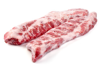 Raw pork ribs, isolated on white background.