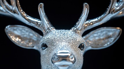 Shimmering crystal deer head with intricate details and shining features