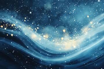 Obraz premium Abstract Blue and Gold Swirling Background with Snowflakes