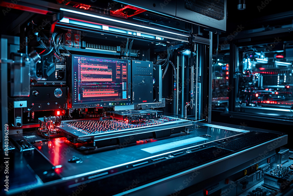 Aufkleber high-tech computer hardware in a brightly lit server room