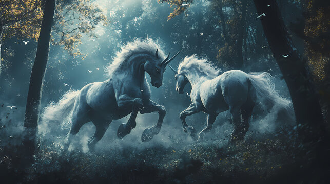 Fantasy creature in a mystical forest setting. Centaurs in Battle. Illustration