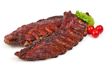 Roasted pork ribs bbq, isolated on white background.