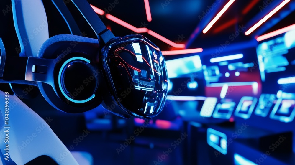 Aufkleber An advanced virtual reality gaming setup, sleek and immersive environment with futuristic displays and interactive controls, Futuristic style