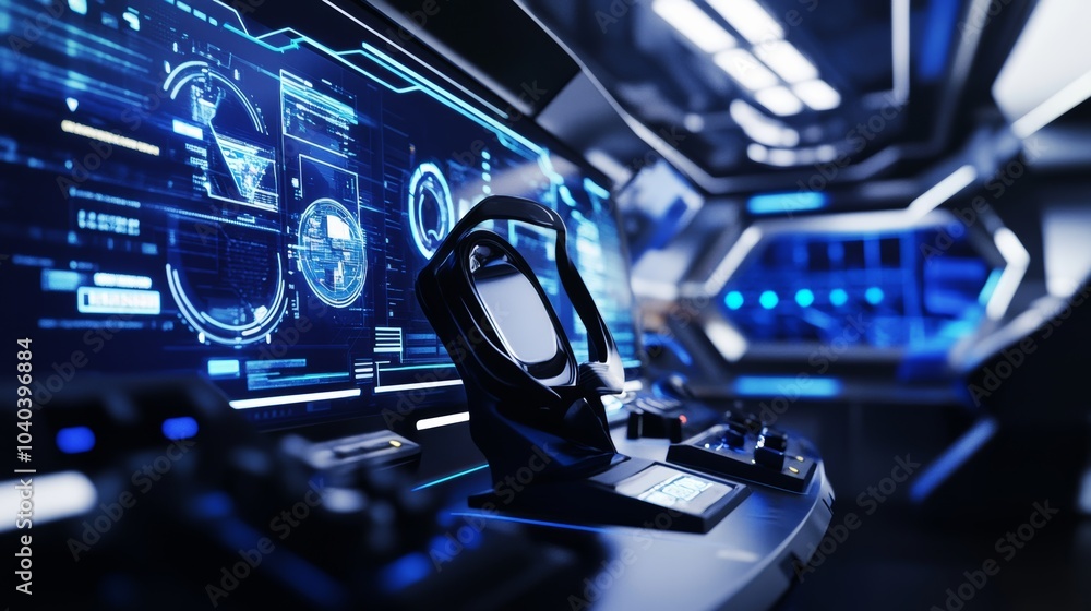 Aufkleber An advanced virtual reality gaming setup, sleek and immersive environment with futuristic displays and interactive controls, Futuristic style