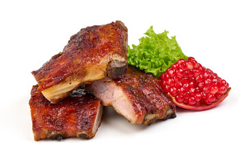 Roasted pork ribs bbq, isolated on white background.