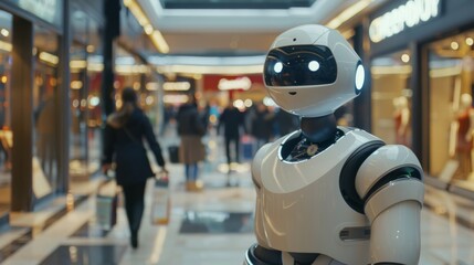Humanoid robot interacting with people in a shopping mall