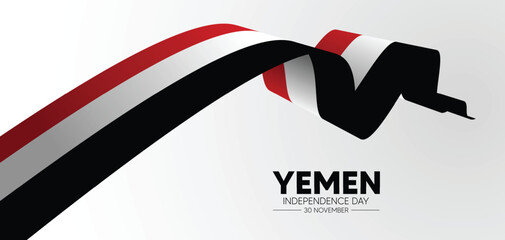 Yemen Independence Day 30 November flag ribbon vector poster