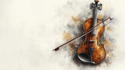Hand Drawn Sketch of Violin, Bow, and Music Stand in Vector Style