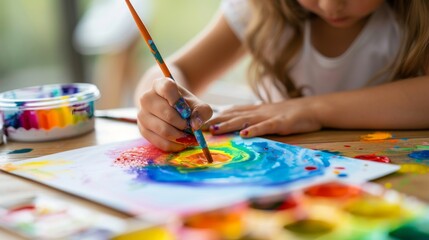 Naklejka premium Young painter using vivid colors to create a sunset