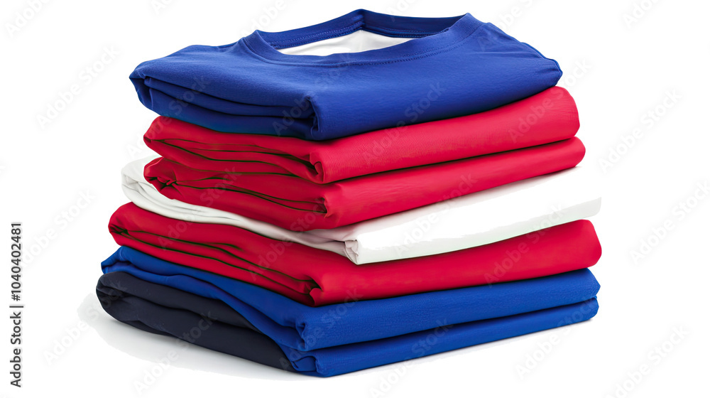 Poster stacked folding t-shirts in vibrant colors on a transparent background generative ai