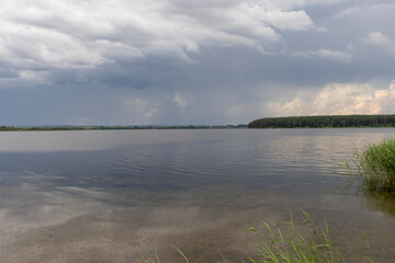 lake and trees on the shore before a storm