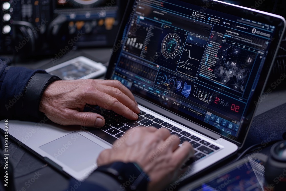 Poster advanced it services and real-time cybersecurity monitoring on laptop