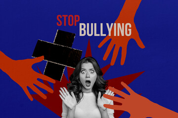 Composite trend artwork 3D sketch image photo collage of bully harassment stress abuse young woman...