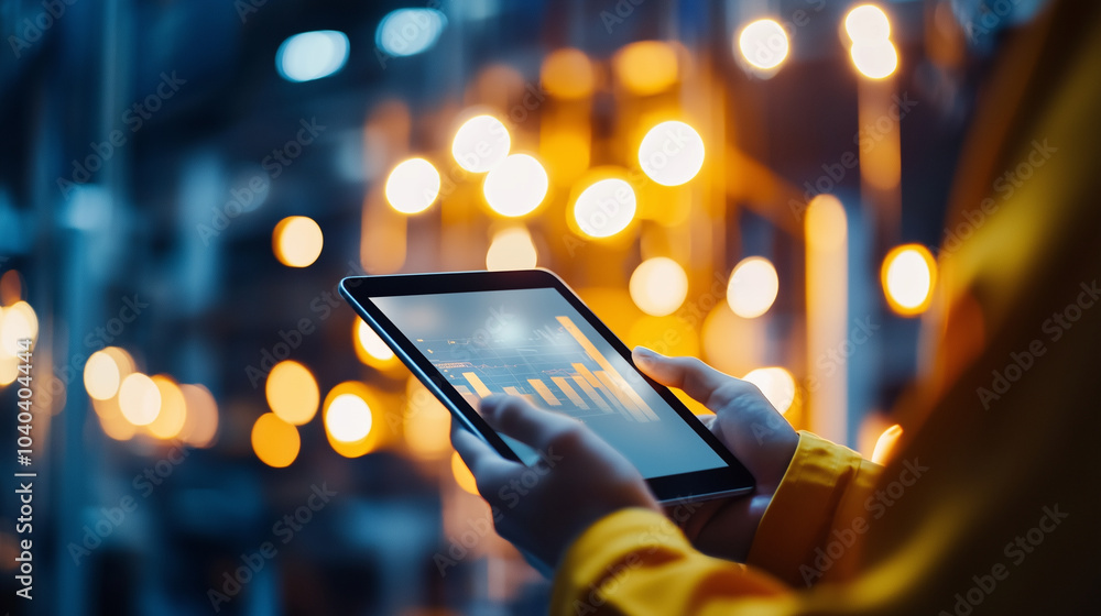 Poster smart factory system monitoring with tablet in industrial setting