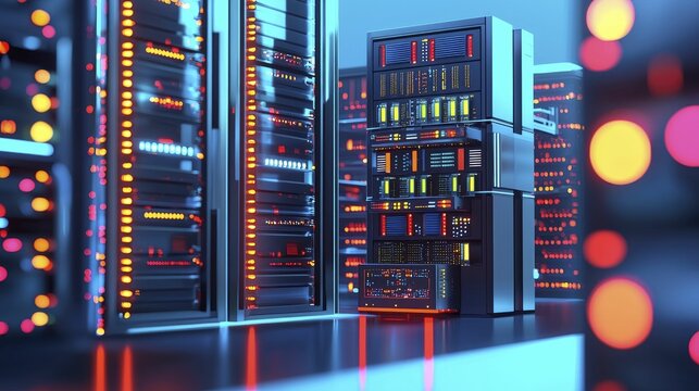 Quantum computing, cutting-edge data hubs, enhanced processing capabilities, and vibrant 3D visuals.