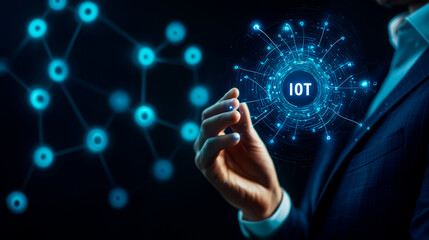 Fototapeta premium Businessman Interacting with IoT Virtual Network Interface